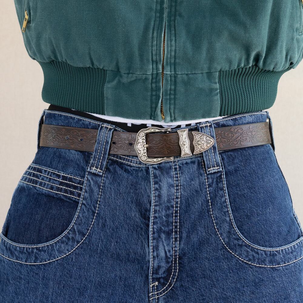 y2k style engraved brown american western design belt